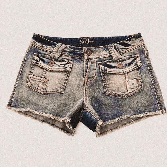 Earl Jean Y2K Vintage Micro Mini Denim Shorts – Low Rise Pocket Mini 2000s 26 - Picture 1 of 6